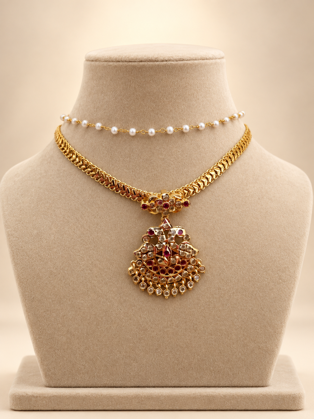 Ruby Antique Lakshmi Pendant Necklace