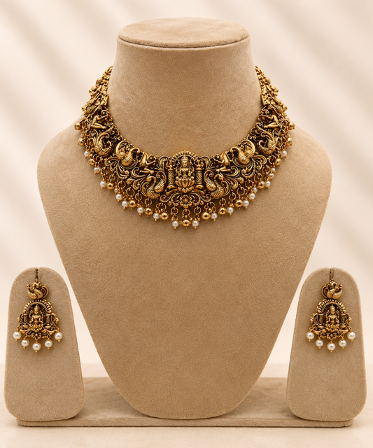 Peacock Lakshmi Temple Necklace