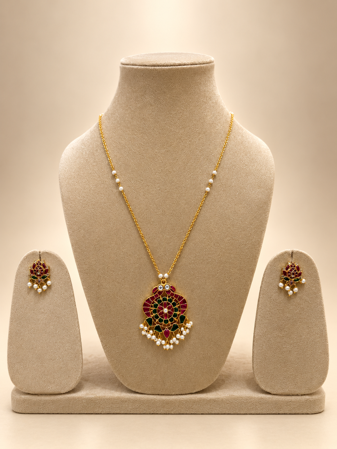 Ruby Peacock Long Chain and Stud