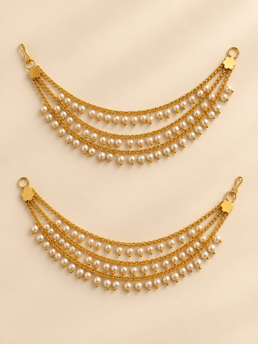 3 Layer Pearl Drop Ear Chain
