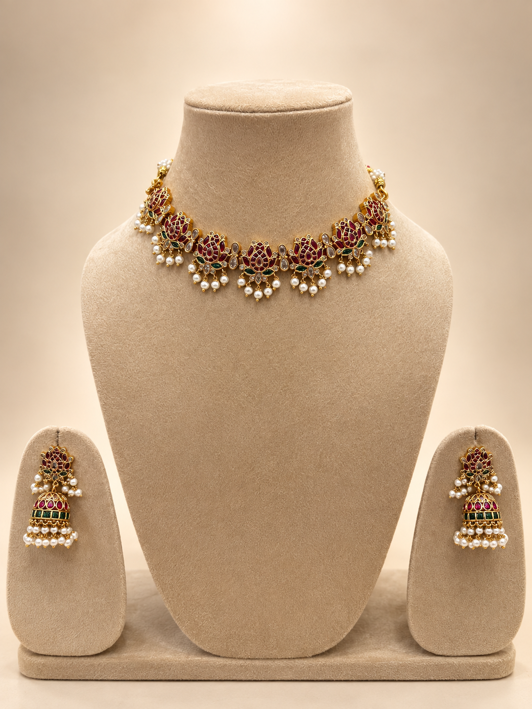 Ruby Lotus Necklace Set