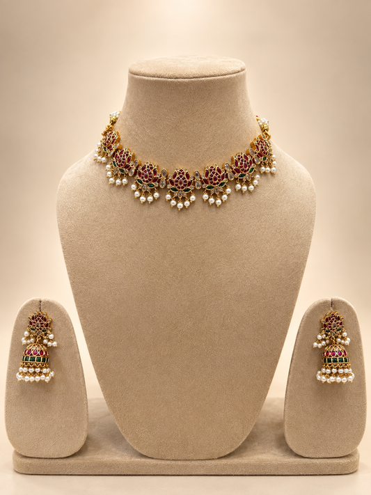 Ruby Lotus Necklace Set