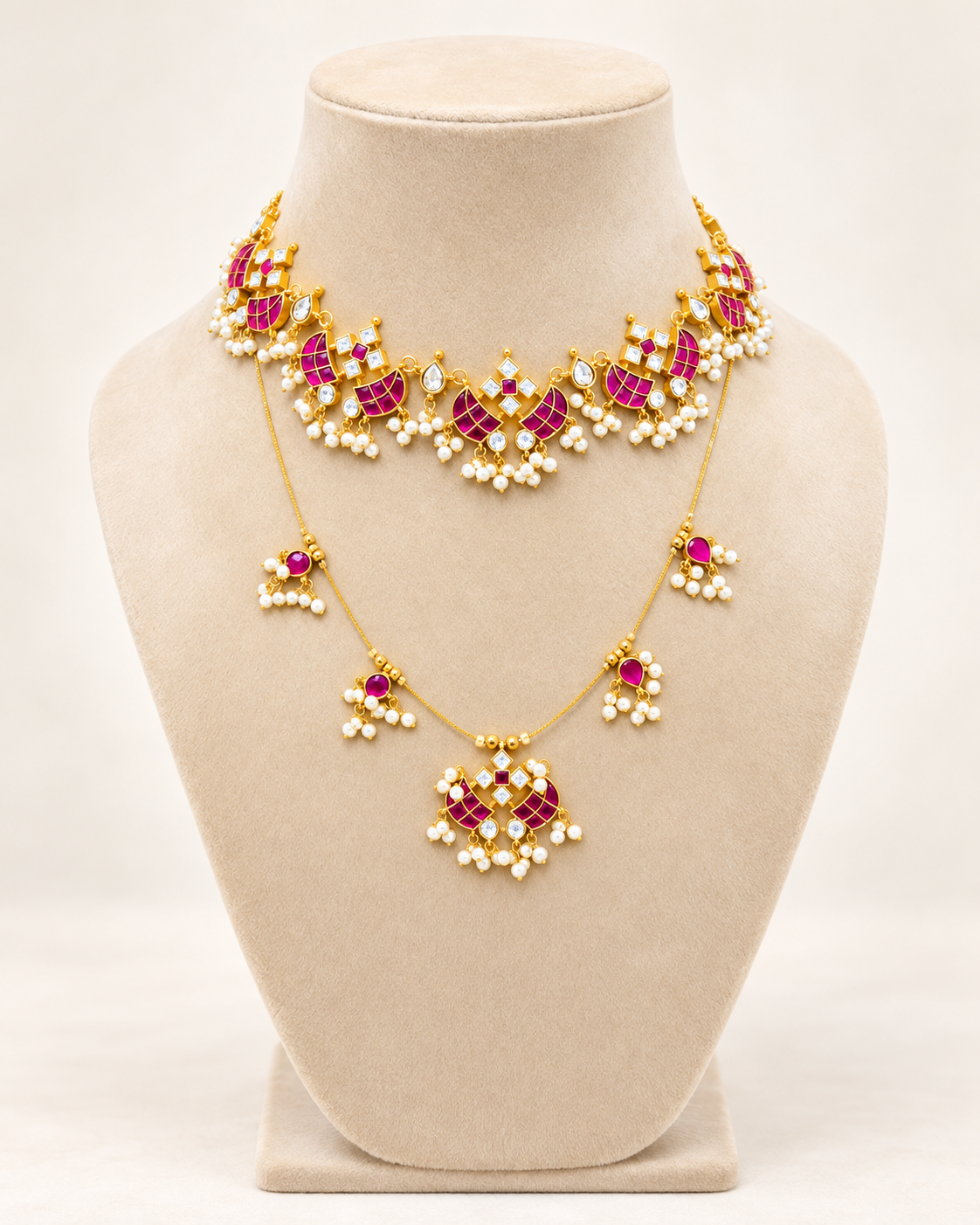 Roselle Layered Pendant Ensemble — Pink