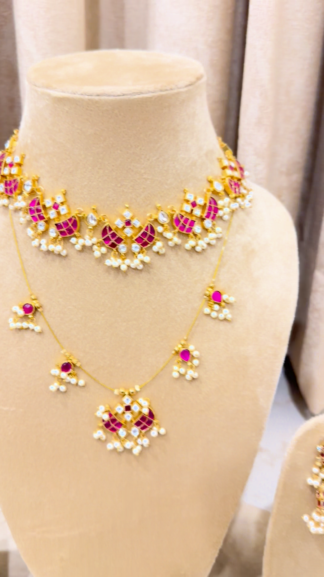 Roselle Layered Pendant Ensemble — Pink